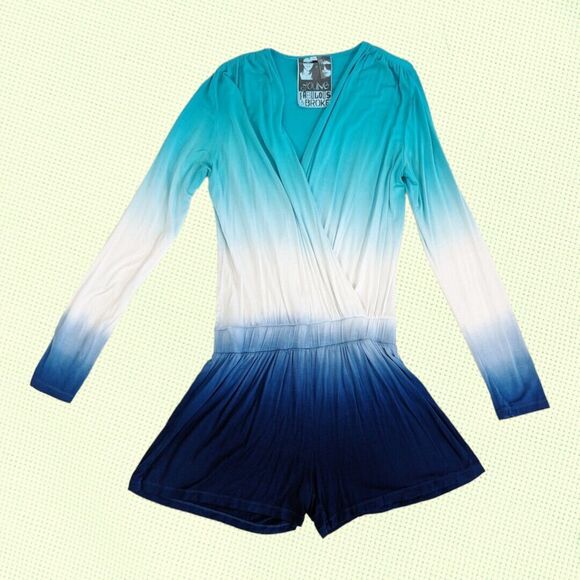 Young Fabulous & Broke Romper S Howell Blue Ombre Surplice V-Neck beachy coastal - Picture 1 of 5